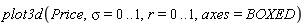 plot3d(Price, sigma = 0 .. 1, r = 0 .. 1, axes = BOXED)