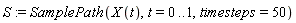 S := SamplePath(X(t), t = 0 .. 1, timesteps = 50)