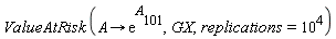 ValueAtRisk(proc (A) options operator, arrow; exp(A[101]) end proc, GX, replications = 10^4)