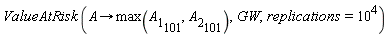 ValueAtRisk(proc (A) options operator, arrow; max(A[1][101], A[2][101]) end proc, GW, replications = 10^4)