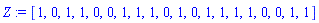 Z := [1, 0, 1, 1, 0, 0, 1, 1, 1, 0, 1, 0, 1, 1, 1, 1, 0, 0, 1, 1]