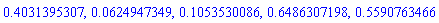 .4031395307, 0.624947349e-1, .1053530086, .6486307198, .5590763466
