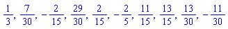 1/3, 7/30, -2/15, 29/30, 2/15, -2/5, 11/15, 13/15, 13/30, -11/30