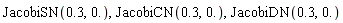 JacobiSN(.3, 0.), JacobiCN(.3, 0.), JacobiDN(.3, 0.)