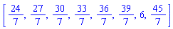 [24/7, 27/7, 30/7, 33/7, 36/7, 39/7, 6, 45/7]