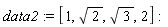 data2 := [1, sqrt(2), sqrt(3), 2]