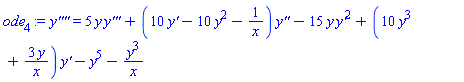 diff(diff(diff(diff(y(x), x), x), x), x) = 5*y(x)*(diff(diff(diff(y(x), x), x), x))+(10*(diff(y(x), x))-10*y(x)^2-1/x)*(diff(diff(y(x), x), x))-15*y(x)*(diff(y(x), x))^2+(10*y(x)^3+3*y(x)/x)*(diff(y(x), x))-y(x)^5-y(x)^3/x