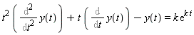 t^2*(Diff(y(t), t, t))+t*(Diff(y(t), t))-y(t) = k*exp(k*t)