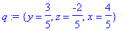 q := {y = 3/5, z = -2/5, x = 4/5}