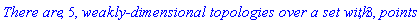 `There are`, 5, `weakly-dimensional topologies over a set with`, 3, points