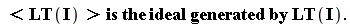 " <LT(I)> is the ideal generated by LT(I)."