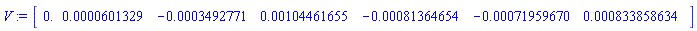 V := Vector[row](7, {(1) = 0., (2) = 0.601329e-4, (3) = -0.3492771e-3, (4) = 0.104461655e-2, (5) = -0.81364654e-3, (6) = -0.71959670e-3, (7) = 0.833858634e-3})