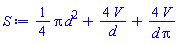 (1/4)*Pi*d^2+4*V/d+4*V/(d*Pi)