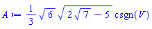 (1/3)*6^(1/2)*(2*7^(1/2)-5)^(1/2)*csgn(V)