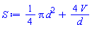 (1/4)*Pi*d^2+4*V/d