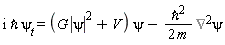 I*`&hbar;`*psi[t] = (G*abs(psi)^2+V)*psi-`&hbar;`^2*%Laplacian(psi)/(2*m)