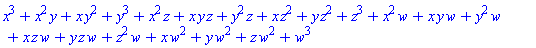 x^3+x^2*y+x*y^2+y^3+x^2*z+x*y*z+y^2*z+x*z^2+y*z^2+z^3+x^2*w+x*y*w+y^2*w+x*z*w+y*z*w+z^2*w+x*w^2+y*w^2+z*w^2+w^3