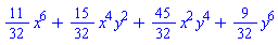 (11/32)*x^6+(15/32)*x^4*y^2+(45/32)*x^2*y^4+(9/32)*y^6