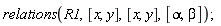 relations(R1, [x, y], [x, y], [alpha, beta])