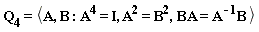 "Q[4]=<A, B :A^(4)= I, A^(2)= B^(2),BA=A^(-1)B >"