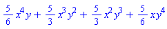 (5/6)*x^4*y+(5/3)*x^3*y^2+(5/3)*x^2*y^3+(5/6)*x*y^4