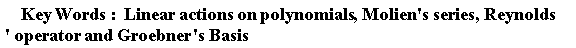 Key*Words; Linear*actions*on*polynomials, (diff(Molien(x), x))*s*series, `and`((diff(Reynolds(x), x))*operator, (diff(Groebner, x))*s*Basis)