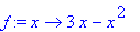 f := proc (x) options operator, arrow; 3*x-x^2 end ...