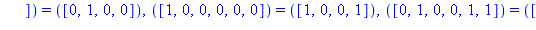 TABLE([([1, 1, 0, 0, 1, 0]) = ([1, 1, 1, 1]), ([0, 1, 0, 1, 1, 0]) = ([0, 0, 0, 0]), ([0, 0, 1, 1, 1, 0]) = ([0, 1, 1, 1]), ([1, 0, 1, 1, 0, 1]) = ([1, 1, 0, 1]), ([1, 0, 0, 0, 1, 0]) = ([0, 1, 1, 1])...