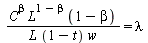 `/`(`*`(`^`(C, beta), `*`(`^`(L, `+`(1, `-`(beta))), `*`(`+`(1, `-`(beta))))), `*`(L, `*`(`+`(1, `-`(t)), `*`(w)))) = lambda