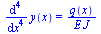 diff(diff(diff(diff(y(x), x), x), x), x) = `/`(`*`(q(x)), `*`(E, `*`(J)))