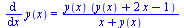 diff(y(x), x) = `/`(`*`(y(x), `*`(`+`(y(x), `*`(2, `*`(x)), `-`(1)))), `*`(`+`(x, y(x))))