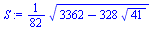 `+`(`*`(`/`(1, 82), `*`(`^`(`+`(3362, `-`(`*`(328, `*`(`^`(41, `/`(1, 2)))))), `/`(1, 2)))))