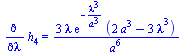 Diff(h[4], lambda) = `+`(`/`(`*`(3, `*`(lambda, `*`(exp(`+`(`-`(`/`(`*`(`^`(lambda, 3)), `*`(`^`(a, 3)))))), `*`(`+`(`*`(2, `*`(`^`(a, 3))), `-`(`*`(3, `*`(`^`(lambda, 3))))))))), `*`(`^`(a, 6))))