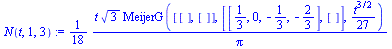 `assign`(N(t, 1, 3), `+`(`*`(`/`(1, 18), `*`(`/`(`*`(t, `*`(`^`(3, `/`(1, 2)), `*`(MeijerG([[], []], [[`/`(1, 3), 0, -`/`(1, 3), -`/`(2, 3)], []], `+`(`/`(`*`(`^`(t, `/`(3, 2))), `*`(27))))))), `*`(Pi...