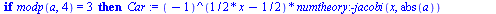proc (d, x) local m, i, a, Car; if `<`(0, d) then for i to d do if type(`/`(`*`(d), `*`(`^`(i, 2))), integer) = true then `assign`(a, `/`(`*`(d), `*`(`^`(i, 2)))) end if end do end if; if `<`(d, 0) th...