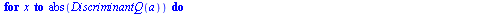 proc (d) local h, x, a, i, m; if `<`(0, d) then for i to d do if type(`/`(`*`(d), `*`(`^`(i, 2))), integer) = true then `assign`(a, `/`(`*`(d), `*`(`^`(i, 2)))) end if end do end if; if `<`(d, 0) then...