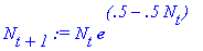 N[t+1] := N[t]*exp(.5-.5*N[t])