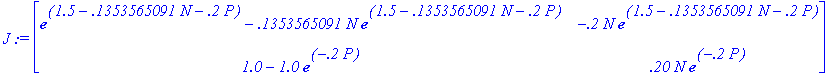 J := matrix([[exp(1.5-.1353565091*N-.2*P)-.13535650...