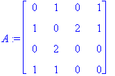 A := matrix([[0, 1, 0, 1], [1, 0, 2, 1], [0, 2, 0, ...