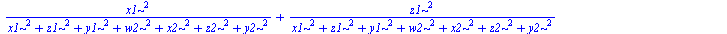 `+`(`/`(`*`(`^`(x1, 2)), `*`(`+`(`*`(`^`(x1, 2)), `*`(`^`(z1, 2)), `*`(`^`(y1, 2)), `*`(`^`(w2, 2)), `*`(`^`(x2, 2)), `*`(`^`(z2, 2)), `*`(`^`(y2, 2))))), `/`(`*`(`^`(z1, 2)), `*`(`+`(`*`(`^`(x1, 2)),...