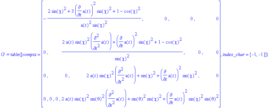 G := TABLE([compts = matrix([[-(2*sin(chi)^2+3*diff...