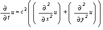 diff(u, t) = c^2*((diff(u, `$`(x, 2)))+(diff(u, `$`(y, 2))))