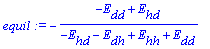 equil := -(-E[dd]+E[hd])/(-E[hd]-E[dh]+E[hh]+E[dd])...