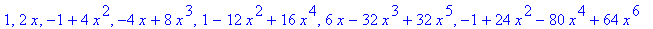 1, 2*x, -1+4*x^2, -4*x+8*x^3, 1-12*x^2+16*x^4, 6*x-32*x^3+32*x^5, -1+24*x^2-80*x^4+64*x^6
