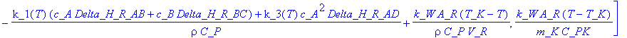 f := [-k_1(T)*c_A-k_3(T)*c_A^2, k_1(T)*(c_A-c_B), -...