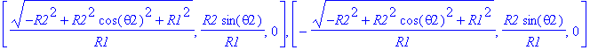 [sqrt(-R2^2+R2^2*cos(theta2)^2+R1^2)/R1, R2*sin(the...