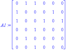 A1 := matrix([[0, 1, 1, 0, 0, 0], [1, 0, 0, 0, 1, 0...
