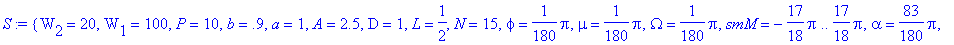 S := {W[2] = 20, W[1] = 100, P = 10, b = .9, a = 1,...