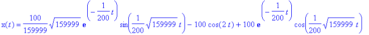 x(t) = 100/159999*sqrt(159999)*exp(-1/200*t)*sin(1/...