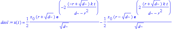 dsol := x(t) = 1/2*x[0]*(r+sqrt(d))*exp(-2*(-r+sqrt...